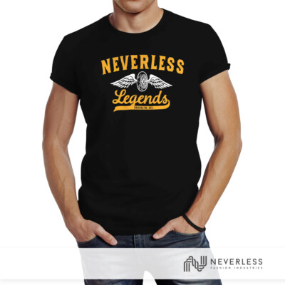 Herren T-Shirt Biker Legends Reifen Flügel Wheel Wings Slim Fit Neverless 