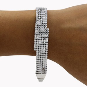 Authentic Round Cut Diamond 14K White Gold Plated Multi Row 7" Bracelet