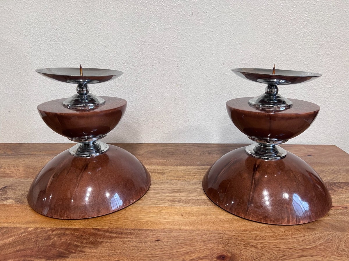 Shlomi Haziza Pair of Pillar Candle Holders Art Sculpture, Signed 10''  Acrylic