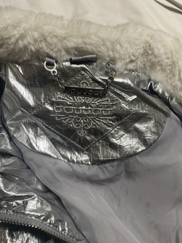 Jou Jou Girls Silver Puffed Full Zip Faux Fur Collar Pockets Lined Vest Jacket S - Picture 3 of 5