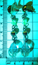 Vintage Uranium Glass Dangle Teardrop Earings Green Glowing Beaded Rhinestone