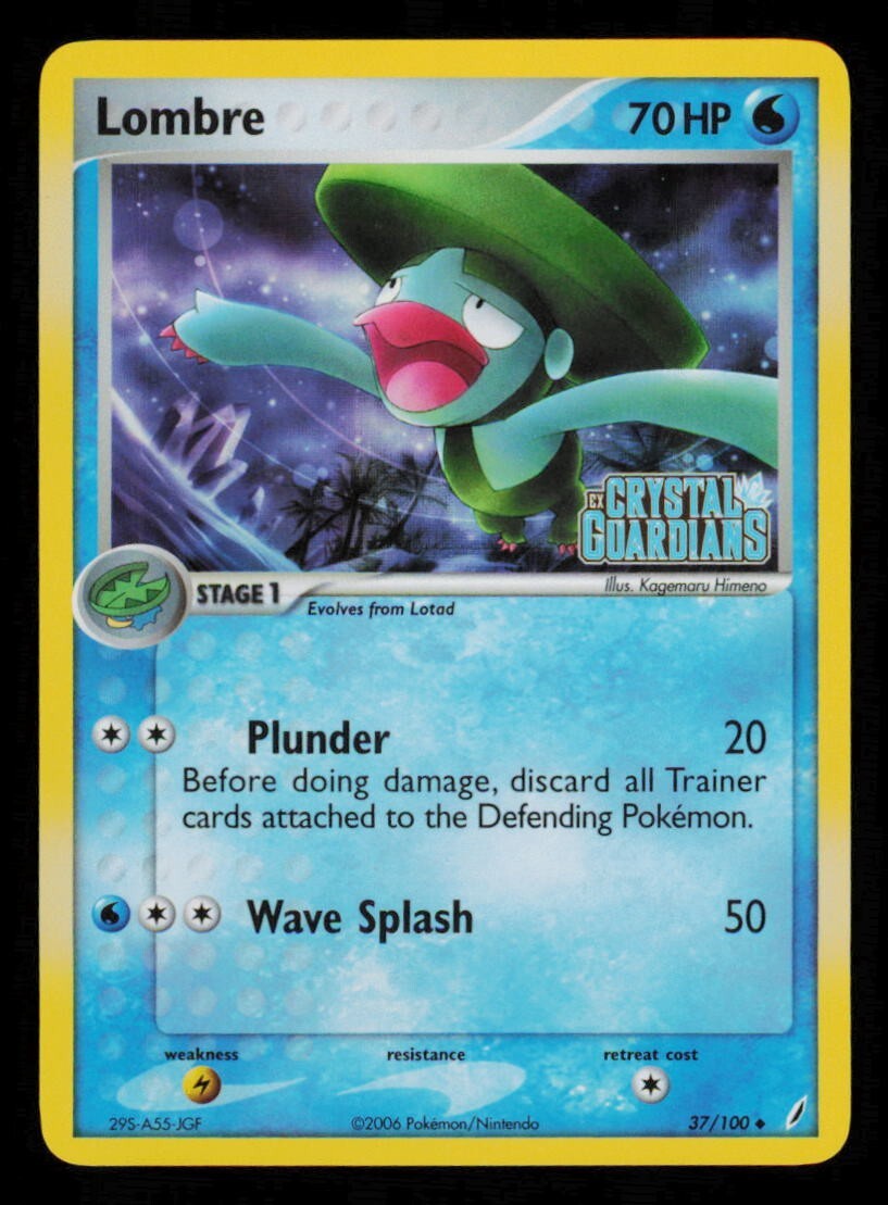 Pokemon Card Lombre 37/100 Reverse Holo EX Crystal Guardians Rare Foil NM 2006