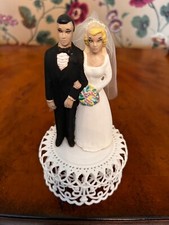 Vintage Bakery Crafts Bride And Groom Chalkware Wedding Cake Topper