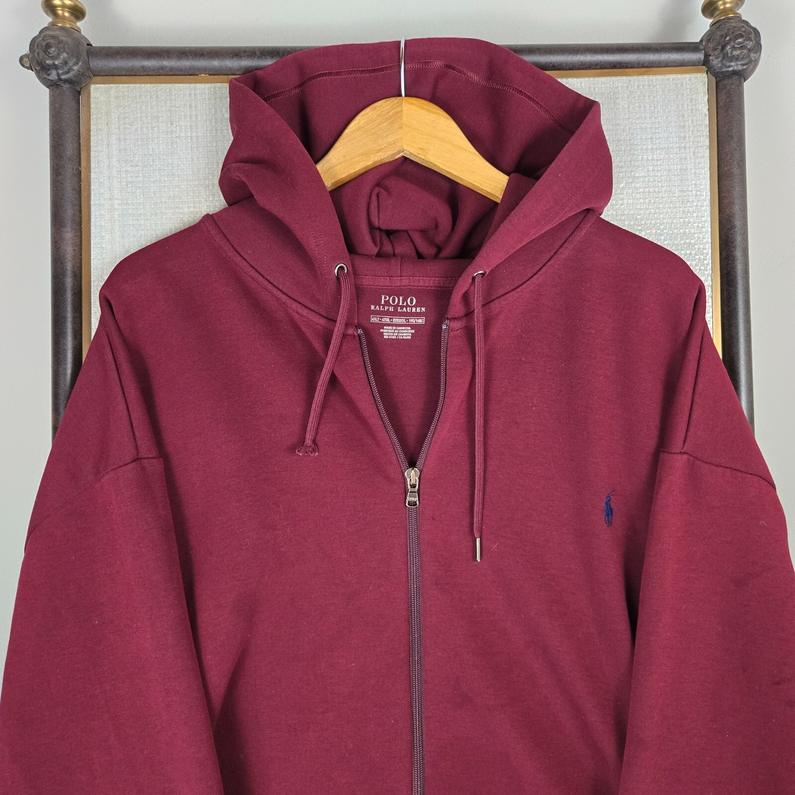 PONY Felpa POLO RALPH LAUREN uomo taglia 4XLT full zip con cappuccio sangue di bue