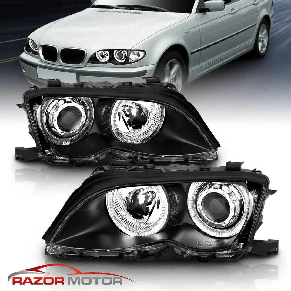 [Dual Halo] 2002 - 2004 2005 For BMW E46 3-Series Black Projector Headlights Foto 2 de 4