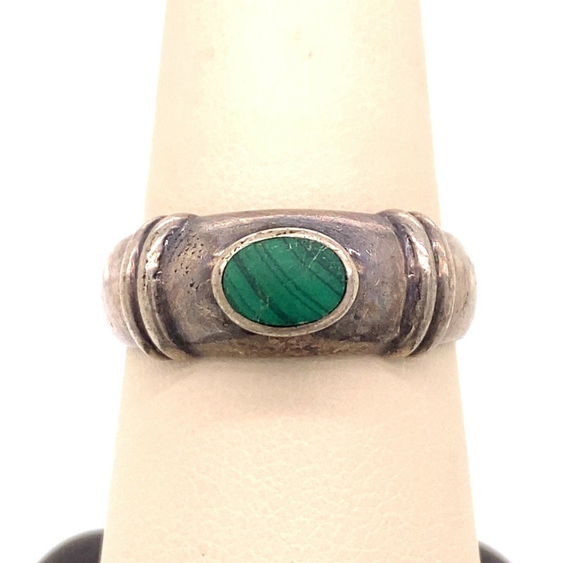 Estate Designer Sterling Silver Oval Malachite Ring Size 9 4.25g Vintage