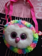 Ty Owl Owen Handbag Purse Rare Green Blue Yellow Pink Glitter Beak Furry Fluffy