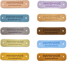 50 Pcs Faux Leather Handmade Tags Labels Handmade Embossed Tag with Holes Embell