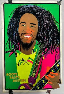 Vtg Retro Bob Marley Roots Rasta Reggae Velvet Black Light Poster