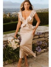 Show Me Your Mumu Zoey Midi Dress in Champagne Luxe Satin XXL New