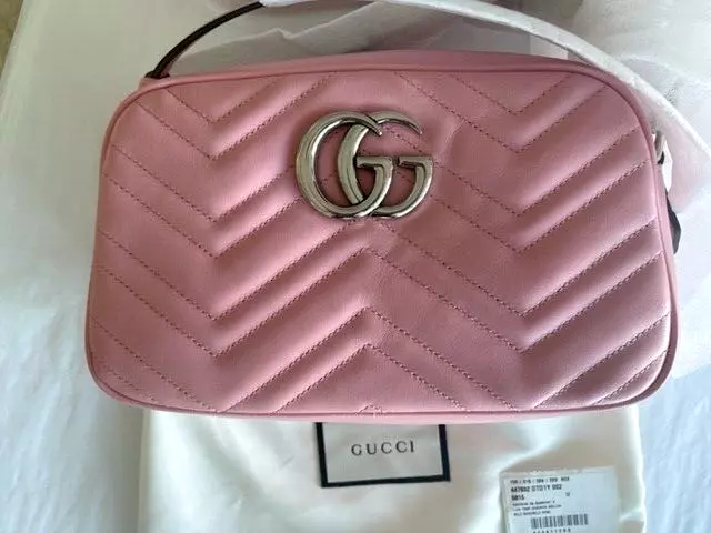 GUCCI Calfskin Matelasse Small GG Marmont Pink