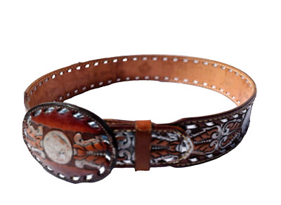 Western Belt Cowboy Rodeo Full Grain Leather JUAN Hand Toold Removable Buckle 32