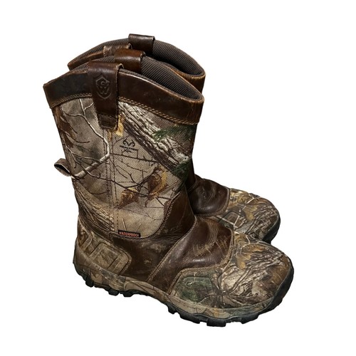 Game Winner Men’s Boots Brown & Camo Hunting Leather Waterproof Size 8