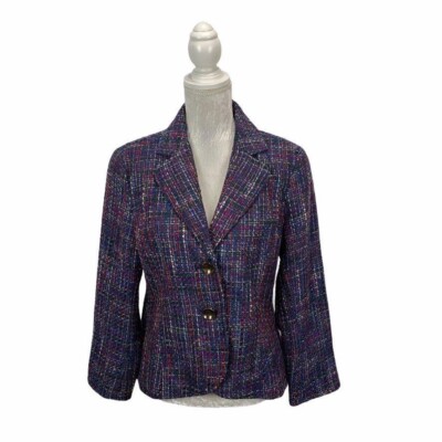 Coldwater Creek Tweed Look Colorful Blazer Two Buttons Notched Collar Career P14