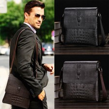Men's Black Crocodile Leather Crossbody Bag - 10" Sling Shoulder Messenger Bag