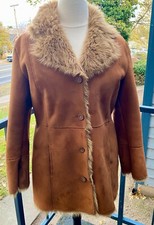 Mixit Women Brown Faux Suede Fur Jacket Coat Notched Collar X-large