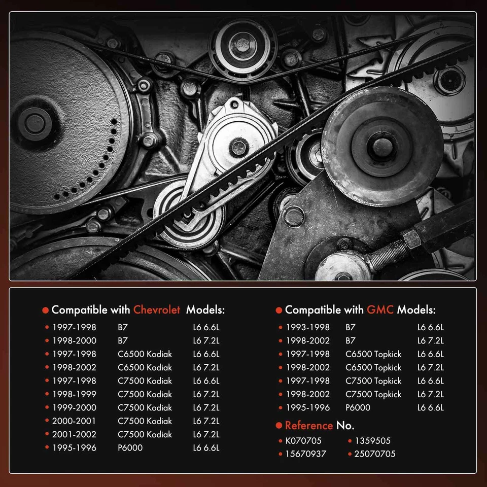 Cinturón serpentino 70,57 pulgadas para Chevrolet C6500 Kodiak C7500 Kodiak 6,6 L 7,2 L GMC Foto 2 de 4