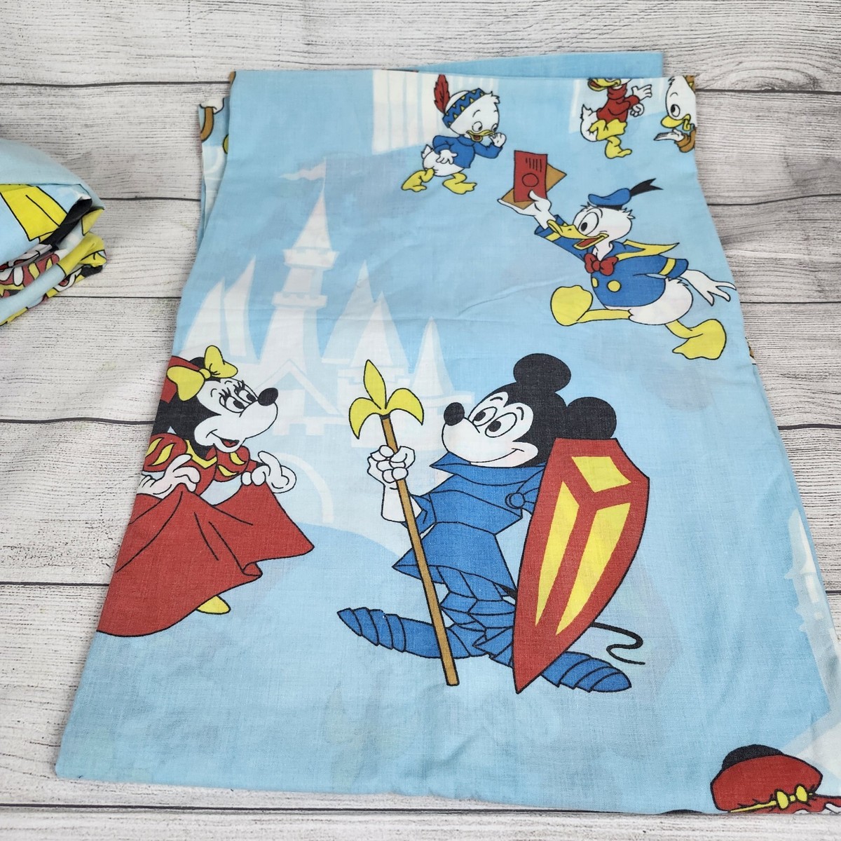 Vtg 80s Disney Frontierland Twin Sheet Set Mickey Mouse Donald
