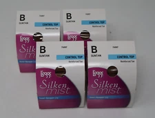 L'eggs Silken Mist Control Top Pantyhose Suntan Reinforced Toe Size B Lot of 4