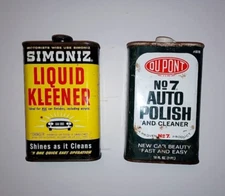 Vintage 60's DUPONT No 7 Auto Polish & 50's Simoniz Liquid Kleener Metal Cans