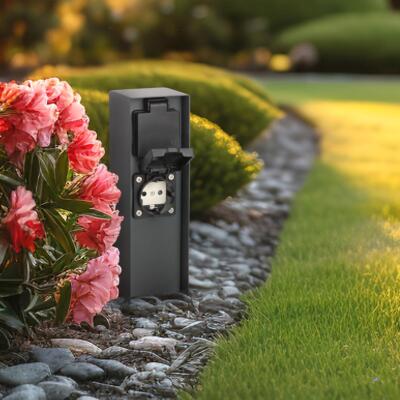 Gartensteckdosensäule für außen IP44 eckig 23cm - Steckdose: 2-fach - Farbe: ant