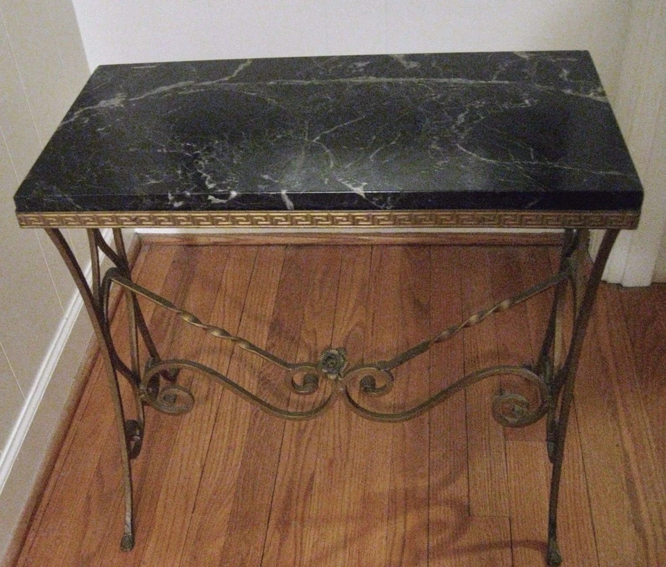 复古法国路易十六风格大理石上衣锻铁厅控制台桌  — 第 2/4 张图片