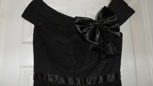 Ladies Black S'Less Chiffon Lined Satin Bow Full Length Maxi Dress, UK Size 10 - Picture 2 of 4