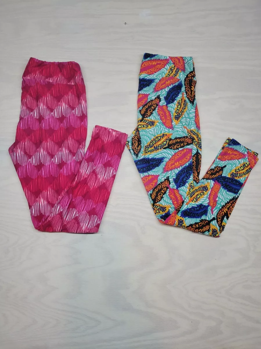 LuLaRoe Leggings Size OS Tall and Curvy Buttery Soft Hearts Leaves Lot of 2