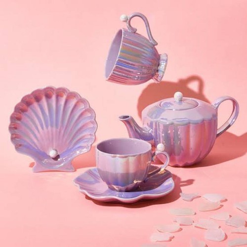 Francfranc Opal Shell Teapot Cup & Saucer Set Purple Good Condition from Japan - Picture 12 of 14