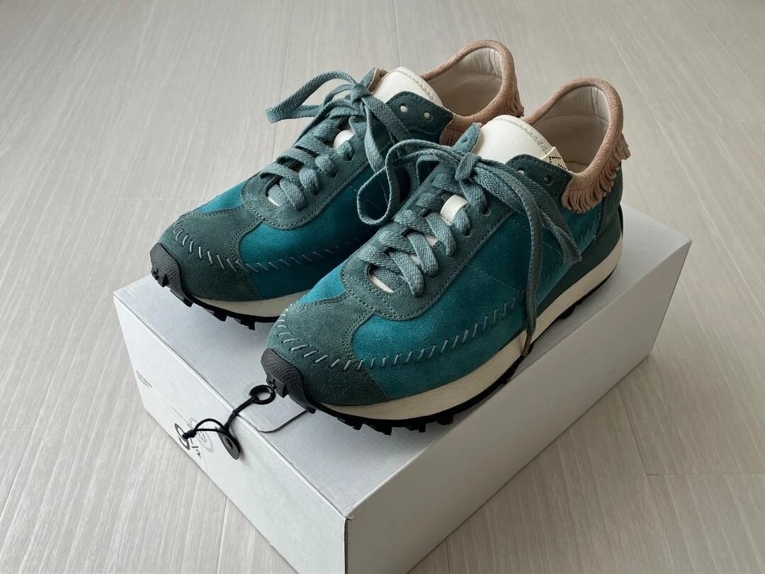 Visvim WALPI RUNNER calfskin suede sneakers 22FW teal green color size: US9.5