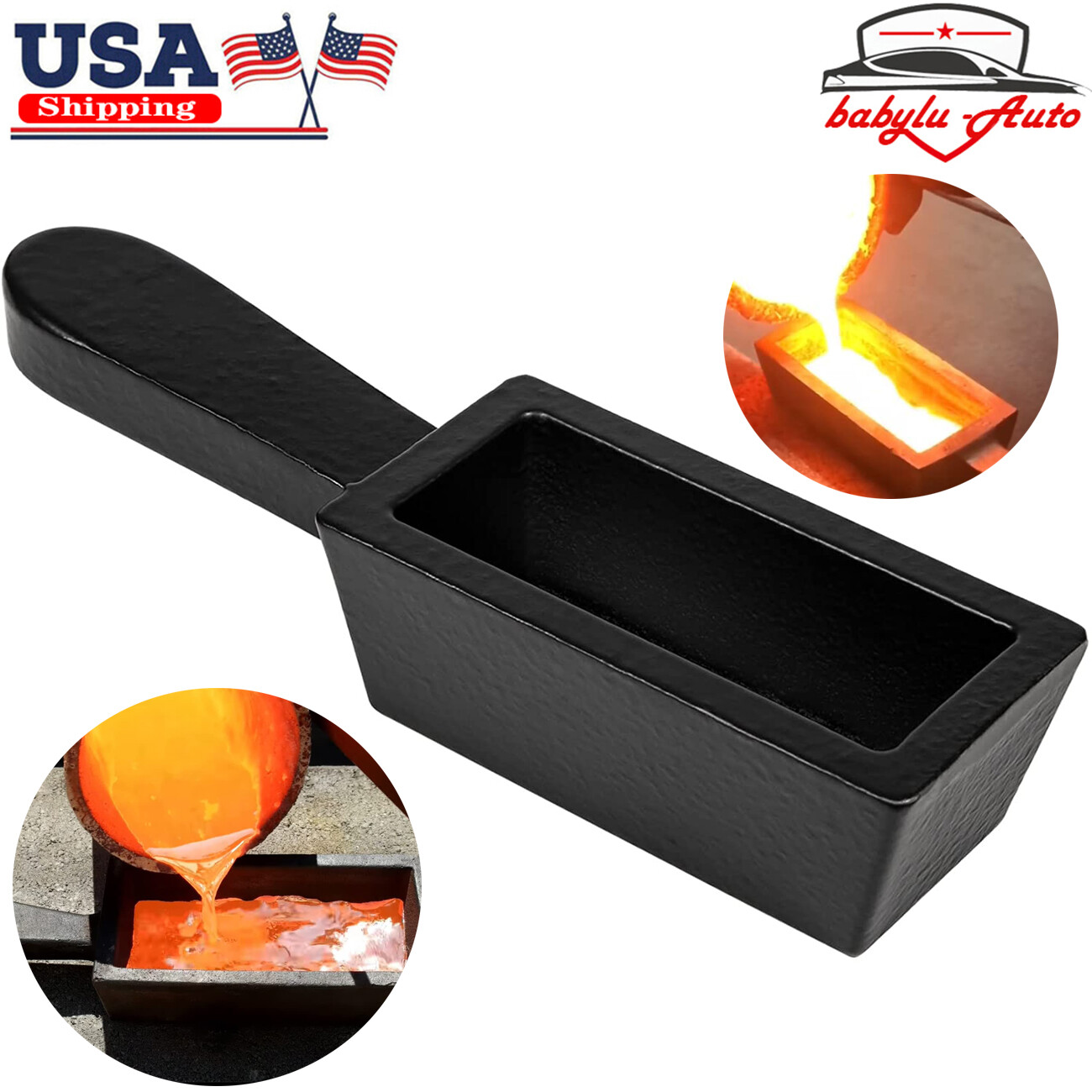 25OZ Cast Iron Loaf Bar Ingot Mold With Handle Melting Gold Silver Copper Scrap