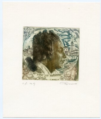 Casanova,  Original Art Print Etching Ex libris Bookplate by David Bekker