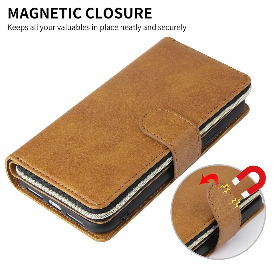 Zipper Flip Wallet Leather Case Cover For iPhone 14 15 Plus 13 12 11 Pro Max - Image 2 of 4