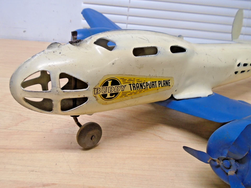 Большой c40s Buddy L Прессованная Сталь ТРАНСПОРТНЫЙ САМОЛЕТ Деревянные Колеса КАК ЕСТЬ В ПРОДАЖЕ - Изображение 3 из 4