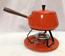 Vintage MCM HIMARK Fondue Pot, Orange Enameled Steel, 1960's, Japan