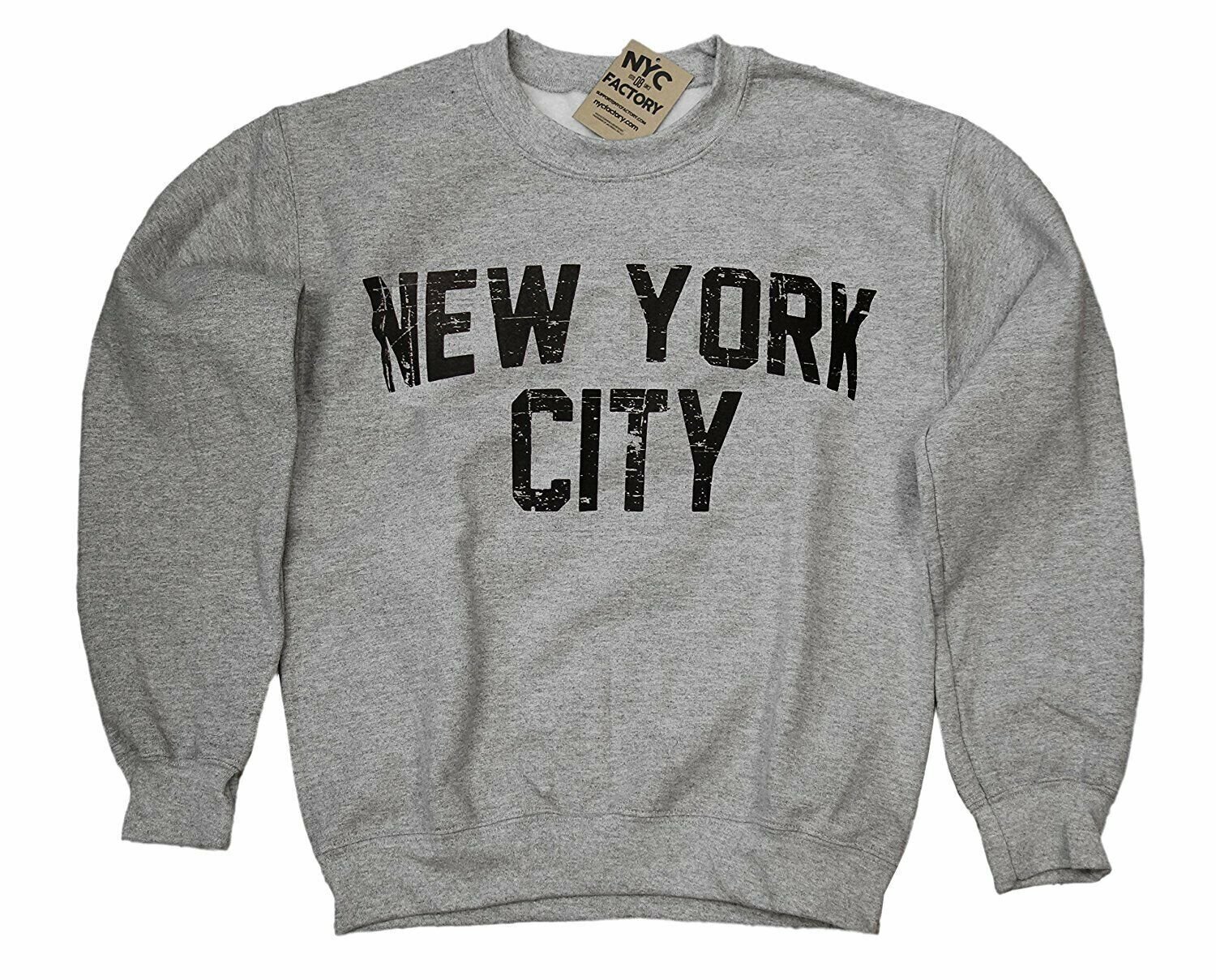 NYC FACTORY Distresssed New York City Mens Shirt Screenprinted Gray Adult...