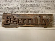 40” “Family” Rustic Metal On Barnwood Hanging Wall Sign