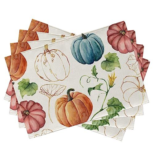 Fall Colorful Teal Pumpkin Placemats Placemats 12''X18'' Watercolor Pumpkin - Picture 1 of 6