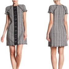 New Women's Eliza J Tweed Lace Detail Black & White Dress Size US 8