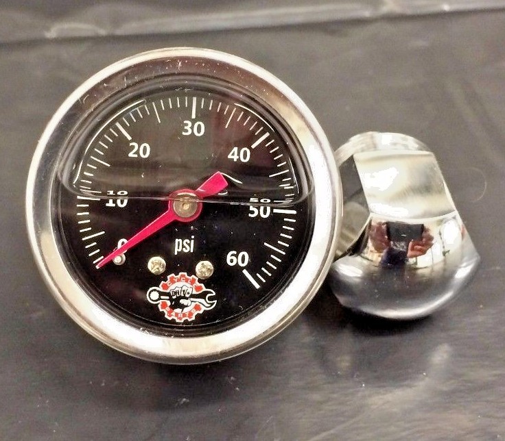 Chrome Rocker Box Shaft End Oil Pressure Gauge For Harley Ironhead & Shovelhead (1971-Up) - 0-60 PSI, Liquid Filled