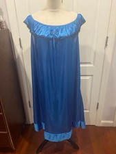 Women Blue Silky Short Sleeve Nightgown with Black Lace  bow 2XL 41"Lx23"W
