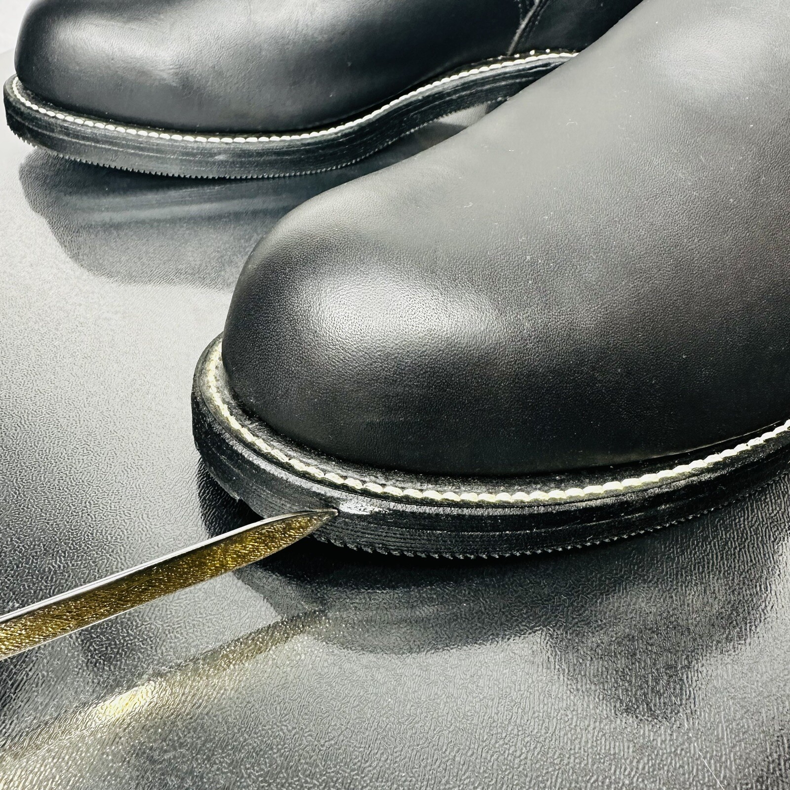 SAOLA Stivali Chippewa Uomo 7" Motociclista Pelle Nero Punta Acciaio Suola Vibram 13D