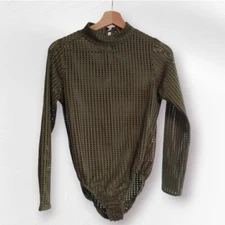 Urban Outfitters boohoo Bodysuit Size Medium Green Mock Turtleneck Shirt Top