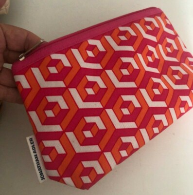 New JONATHAN ADLER Clinique LTD ED Zip Make Up COSMETIC BAG Case Orange Pink