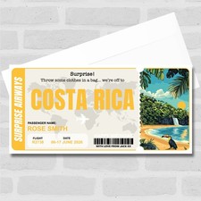 Costa Rica Boarding Pass Personalised Gift Voucher Surprise Trip Holiday Ticket