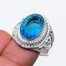 Swiss Blue Topaz Gemstone Handmade 925 Sterling Silver All Size Ring For Gift
