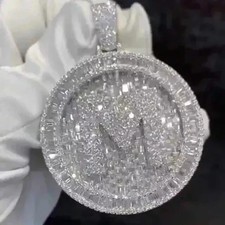3.30Ct Baguette Cut Real Moissanite Customize Letter Pendant 925 Sterling Silver