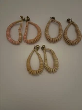 3 PAIRS OF WOOD BEAD PIERCED EARRINGS