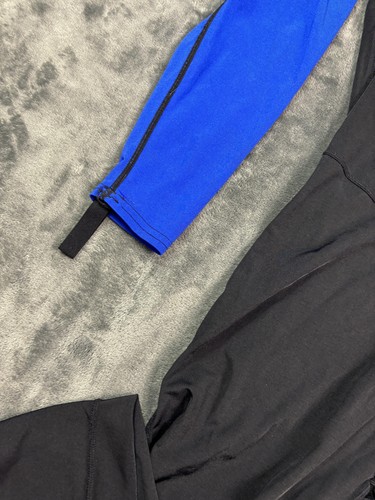 EVO Speed Skating Suit Mens Large Black Blue Long Sleeve Front Zip Stirrups - Picture 3 of 16
