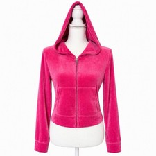   Juicy Couture Hot Pink Velour Rhinestone Logo Zip Up Hoodie Jacket Medium